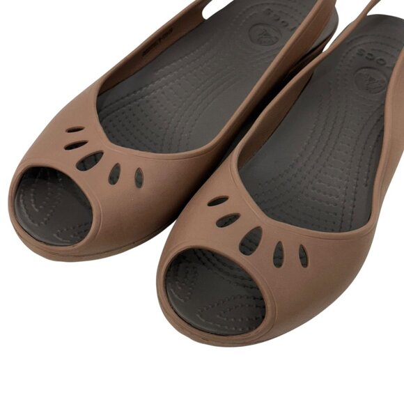 Crocs Womens Brown Open Toe Wedge Slingback Sandals Size 10 - Picture 2 of 13